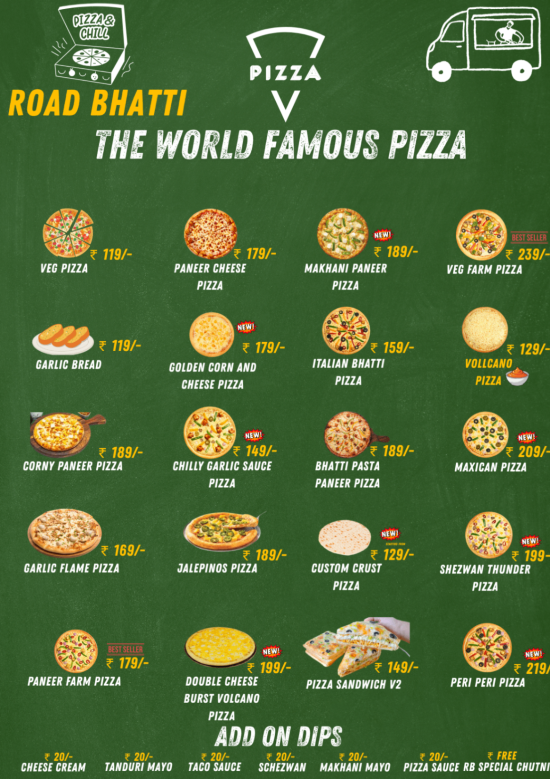 Pizza menu from Road Bhatti