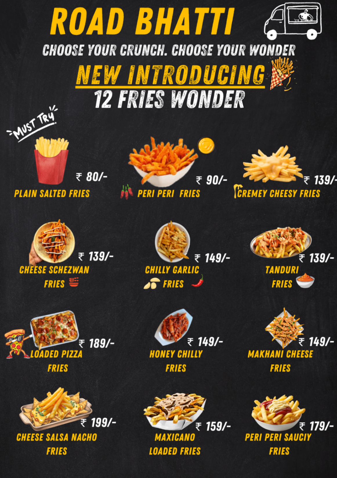 Fries menu from Road Bhatti